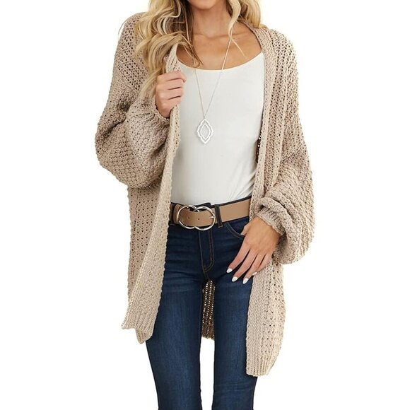 Women's Chunky Knit Open Front Cardigan Large Casual Long Sleeve - Picture 3 of 5